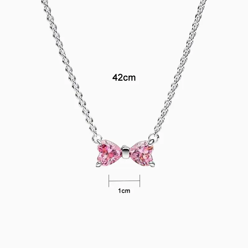 Collar De Plata Lazo Rosa