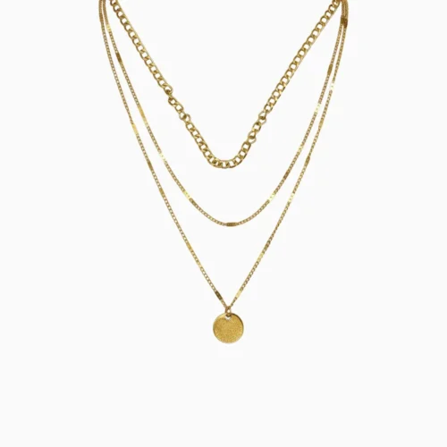 Collar De Acero Triple Dije Dorado