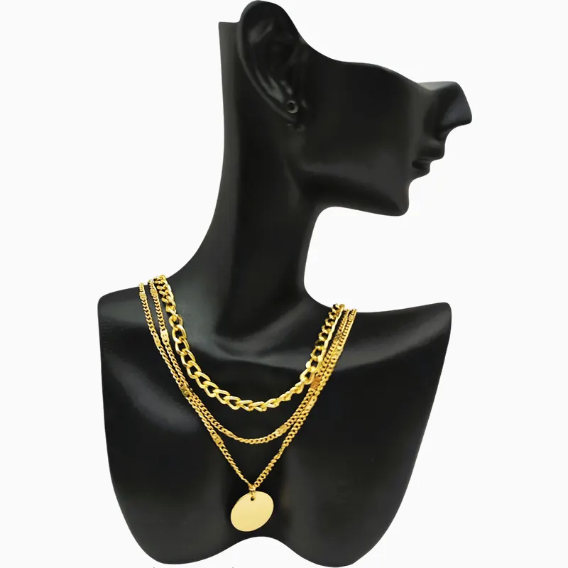 Collar De Acero Triple Dije Dorado