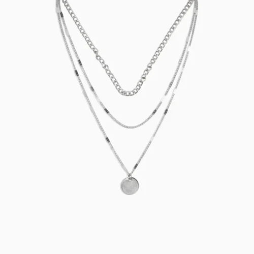 Collar De Acero Triple Dije Plateado