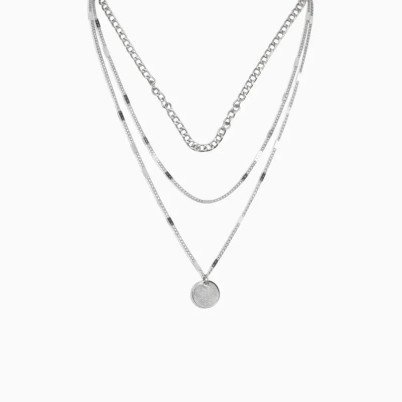 Collar De Acero Triple Dije Plateado