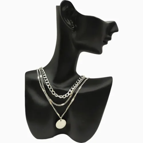 Collar De Acero Triple Dije Plateado