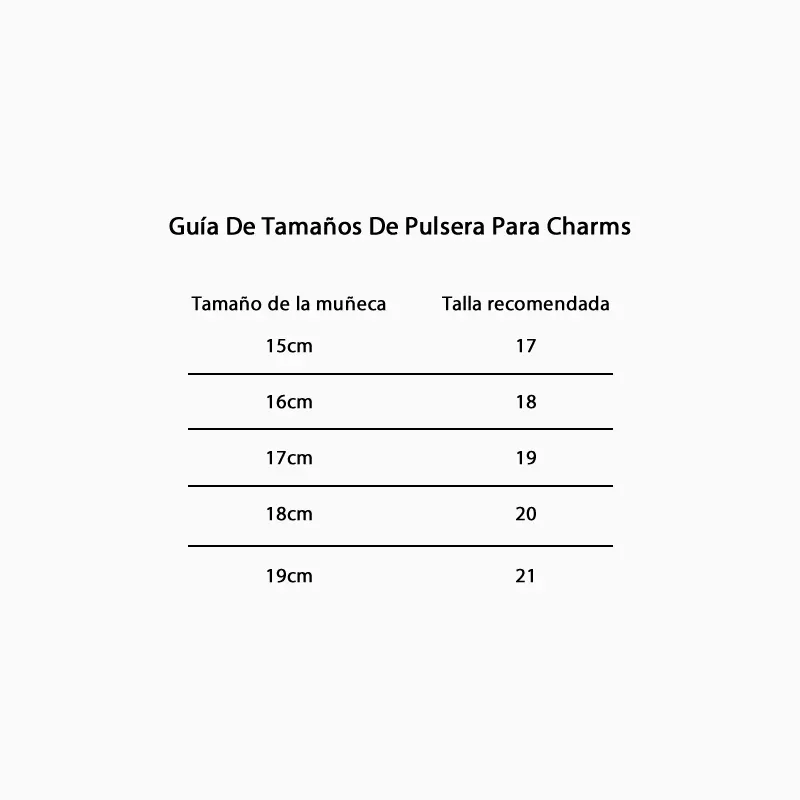 Guia de tamaños de pulseras para charms