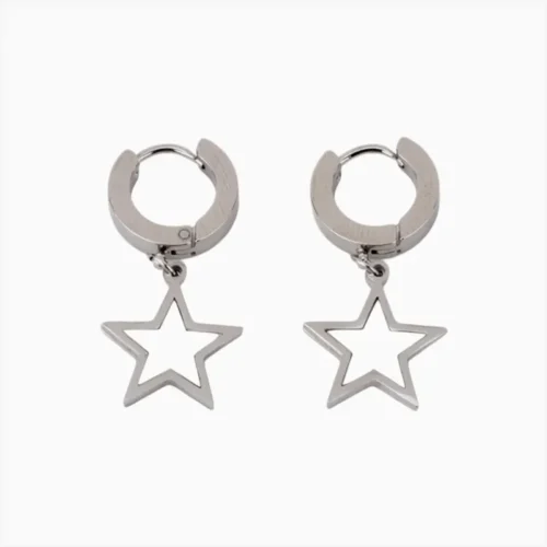 Aretes Huggies De Acero Estrella Plateada