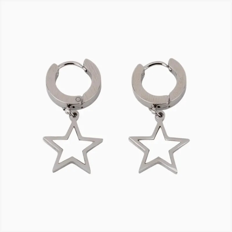 Aretes Huggies De Acero Estrella Plateada