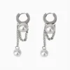 Aretes Huggies De Acero Perlas Plateado