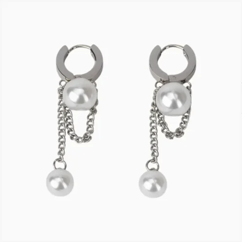 Aretes Huggies De Acero Perlas Plateado