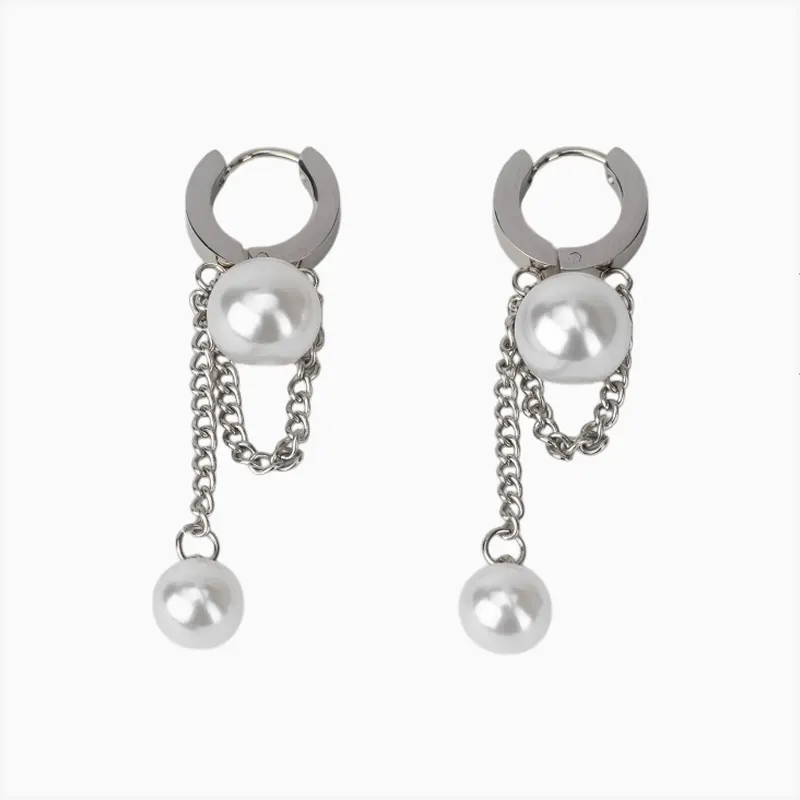 Aretes Huggies De Acero Perlas Plateado