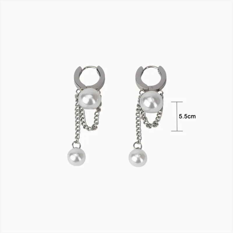 Aretes Huggies De Acero Perlas Plateado