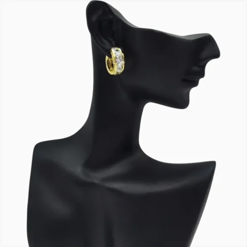 Aretes Huggies De Oro Piedra Blanca