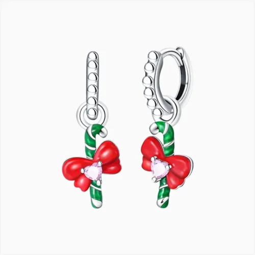 Aretes Huggies De Plata Bastón Y Moño