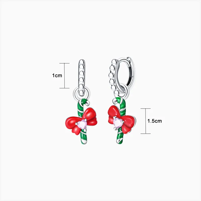 Aretes Huggies De Plata Bastón Y Moño