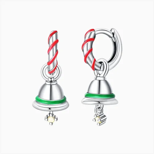 Aretes Huggies De Plata Campana Navideña