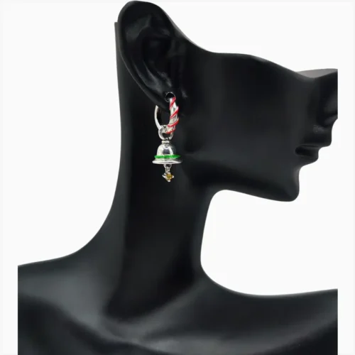 Aretes Huggies De Plata Campana Navideña