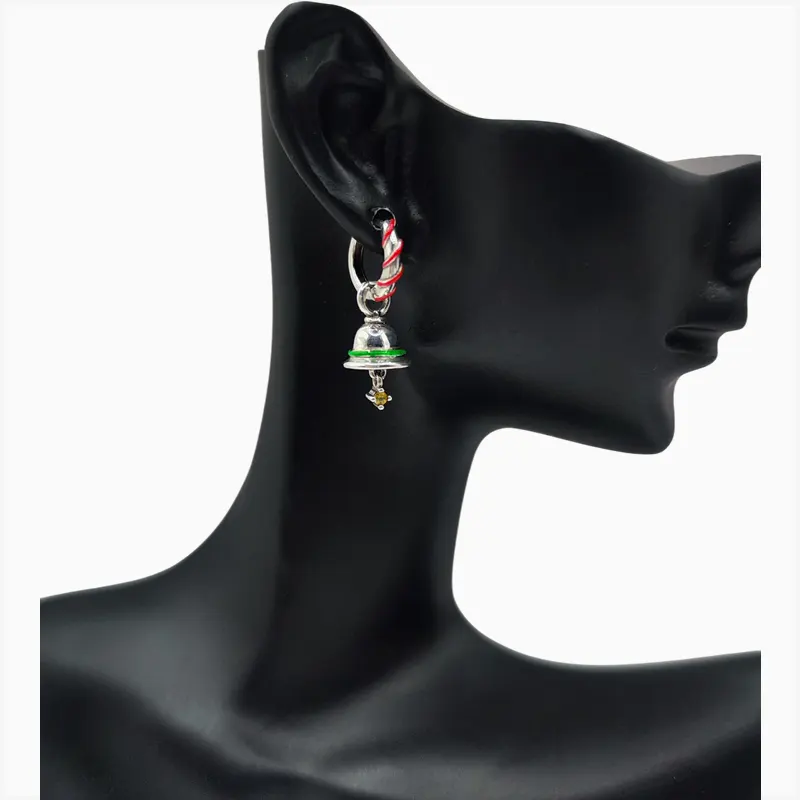 Aretes Huggies De Plata Campana Navideña