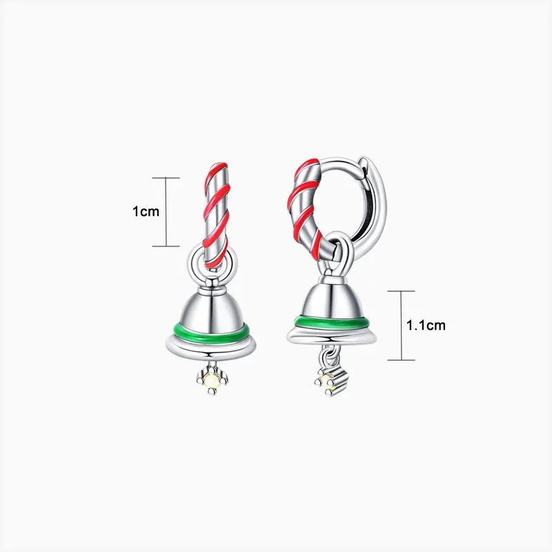 Aretes Huggies De Plata Campana Navideña