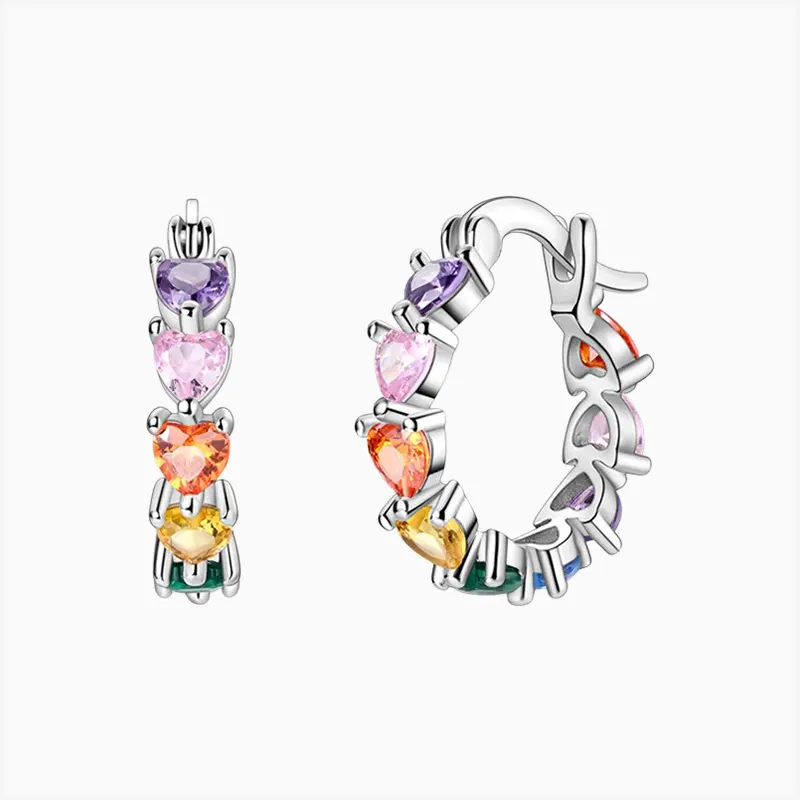 Aretes Arracadas De Plata Corazones Multicolor