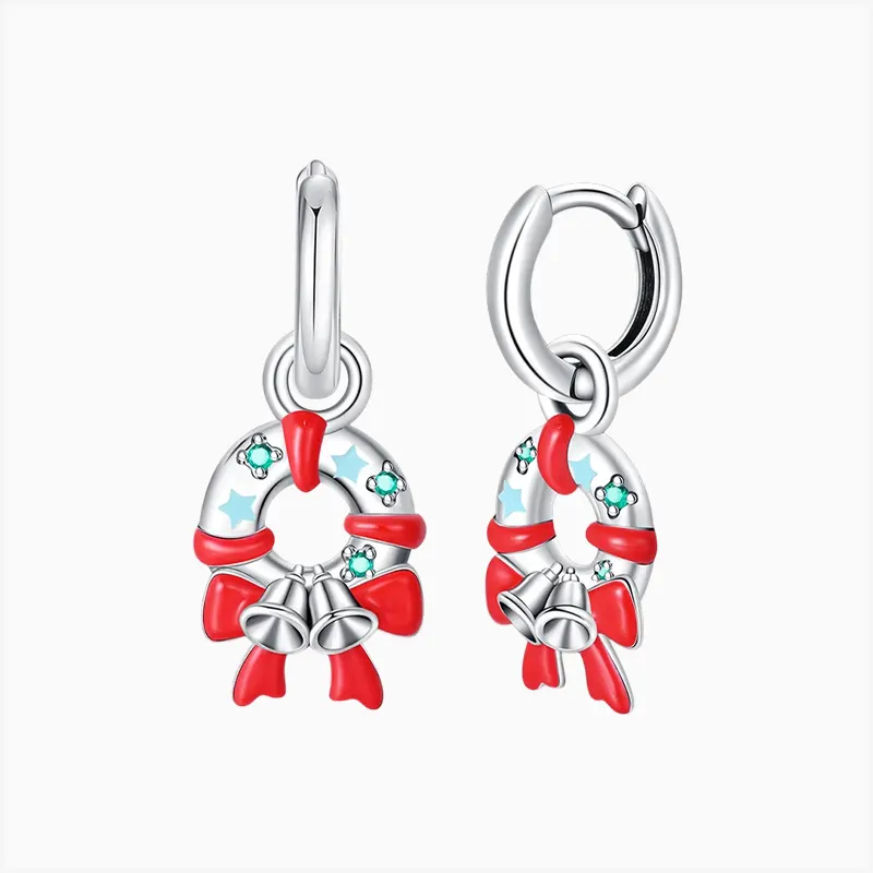 Aretes Huggies De Plata Corona Navideña