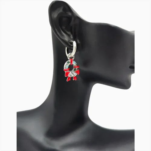 Aretes Huggies De Plata Corona Navideña