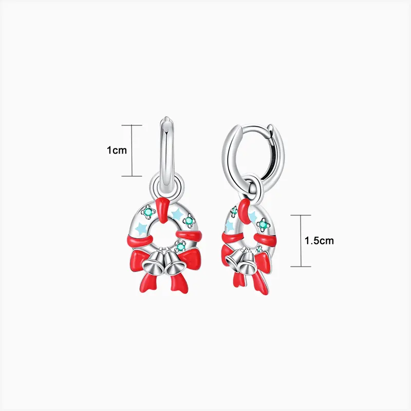 Aretes Huggies De Plata Corona Navideña