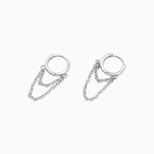 Aretes Huggies De Plata Doble Cadena
