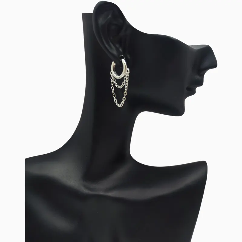 Aretes Huggies De Plata Doble Cadena