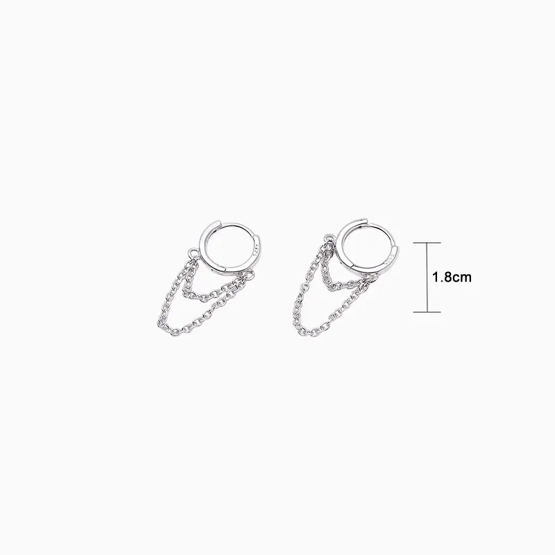 Aretes Huggies De Plata Doble Cadena