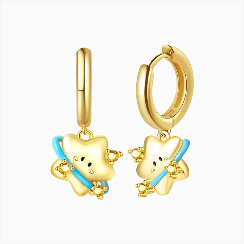 Aretes Huggies De Plata Estrella Feliz