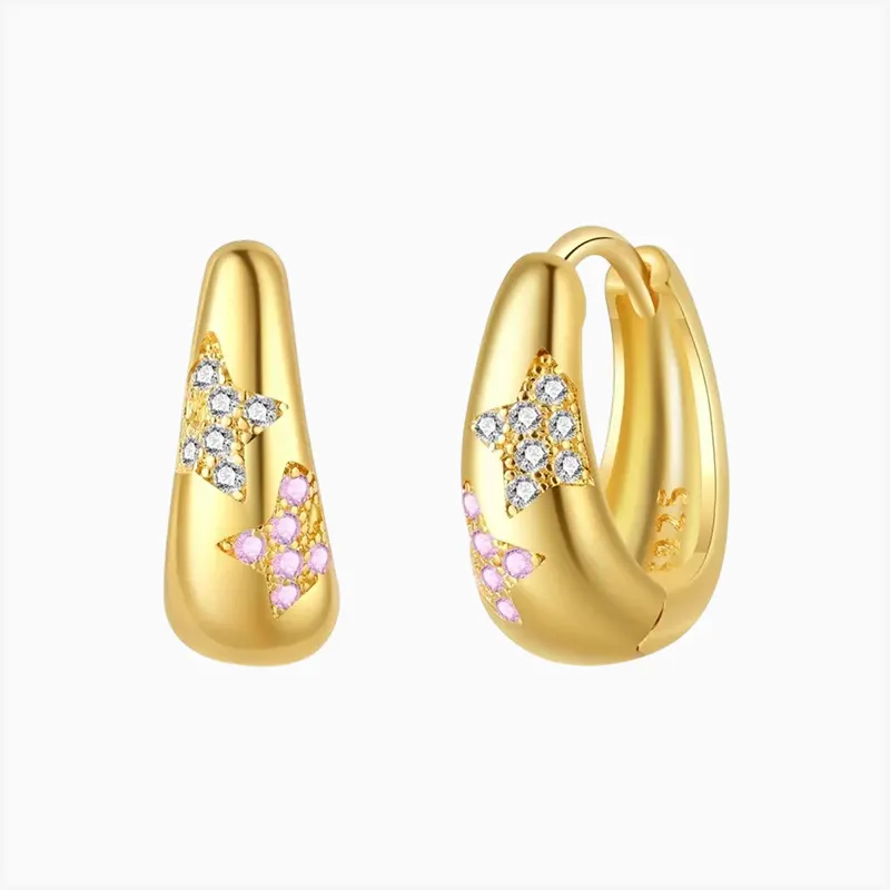 Aretes Huggies De Plata Estrellas Brillantes