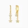 Aretes Huggies De Plata Estrellas Doradas