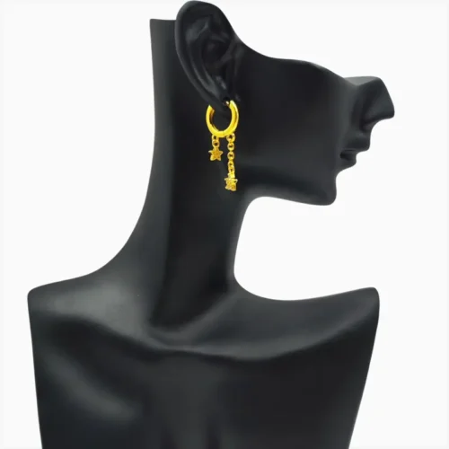 Aretes Huggies De Plata Estrellas Doradas