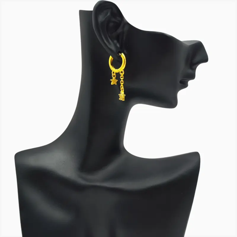 Aretes Huggies De Plata Estrellas Doradas