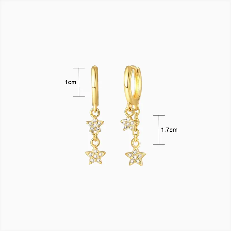 Aretes Huggies De Plata Estrellas Doradas