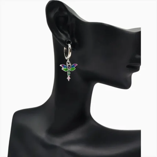 Aretes Huggies De Plata Libélula Brillante