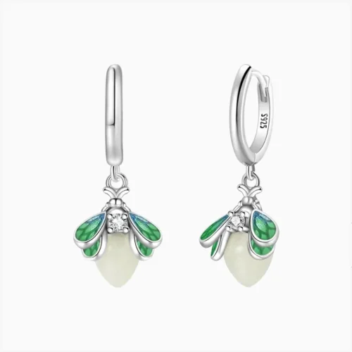 Aretes Huggies De Plata Luciérnaga Fluorescente