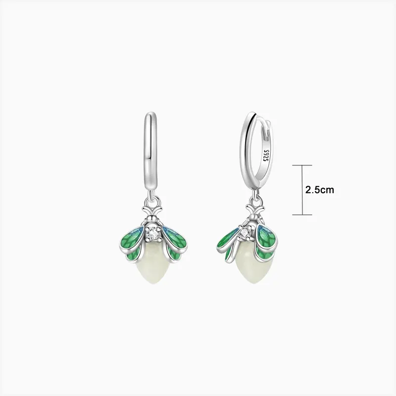 Aretes Huggies De Plata Luciérnaga Fluorescente