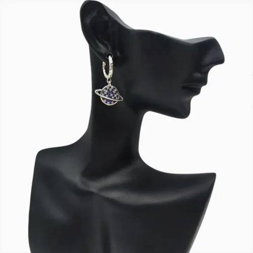 Aretes Huggies De Plata Luna Y Planeta