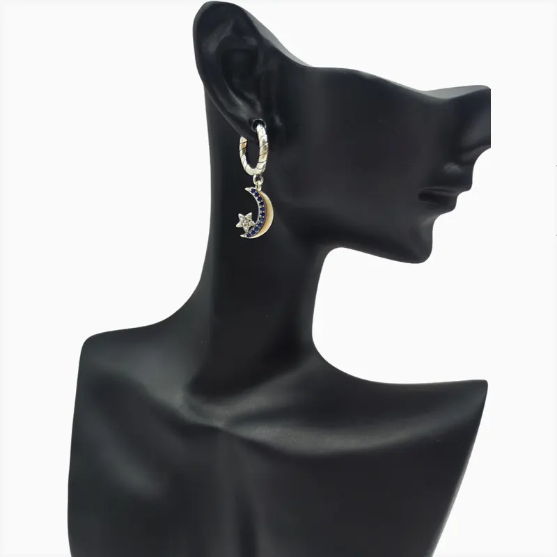 Aretes Huggies De Plata Luna Y Planeta