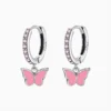 Aretes Huggies De Plata Mariposa Rosa
