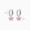 Aretes Huggies De Plata Mariposa Rosa