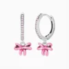 Aretes Huggies De Plata Moño Rosa