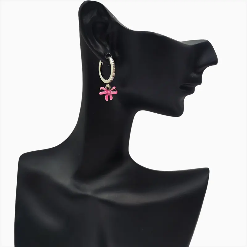 Aretes Huggies De Plata Moño Rosa