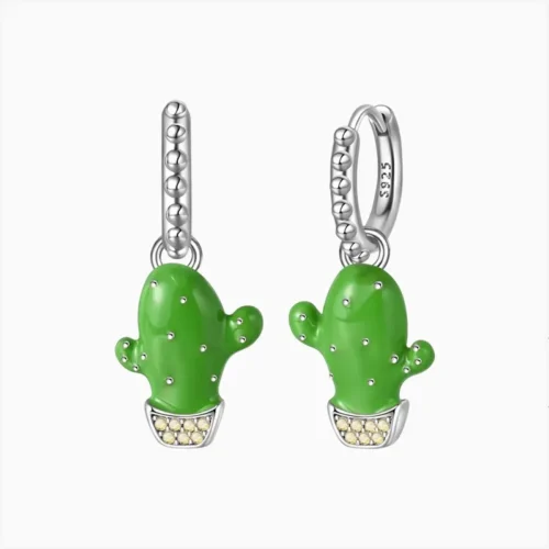 Aretes Huggies De Plata Nopal Verde