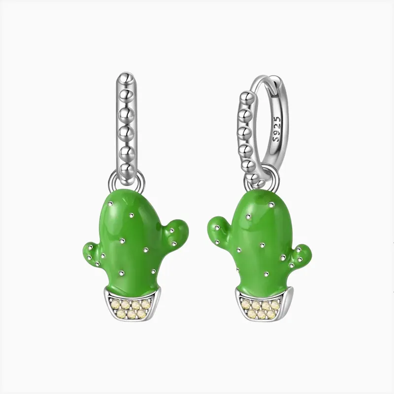 Aretes Huggies De Plata Nopal Verde Aretes Huggies De Plata Nopal Verde