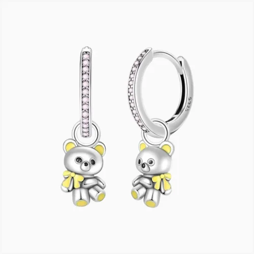 Aretes Huggies De Plata Oso De Peluche