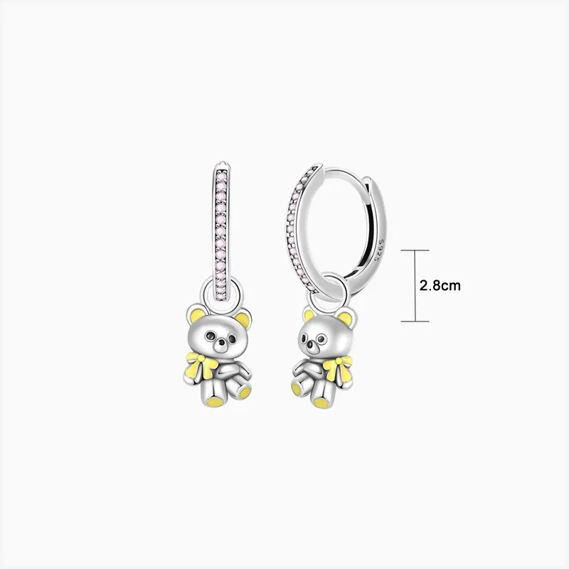 Aretes Huggies De Plata Oso De Peluche Aretes Huggies De Plata Oso De Peluche
