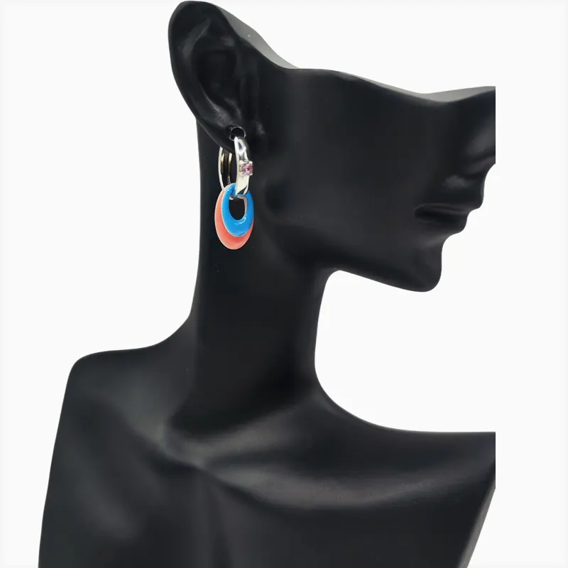 Aretes Huggies De Plata Ovalos Rosa Y Azul Aretes Huggies De Plata Ovalos Rosa Y Azul