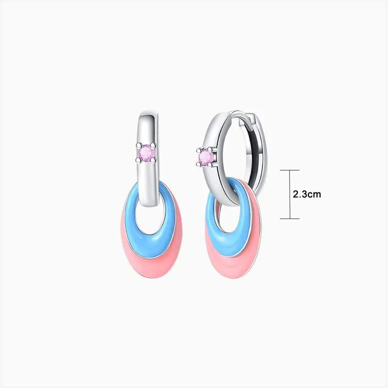 Aretes Huggies De Plata Ovalos Rosa Y Azul Aretes Huggies De Plata Ovalos Rosa Y Azul