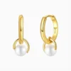 Aretes Huggies De Plata Perla Blanca