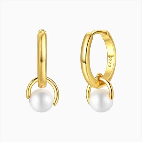 Aretes Huggies De Plata Perla Blanca